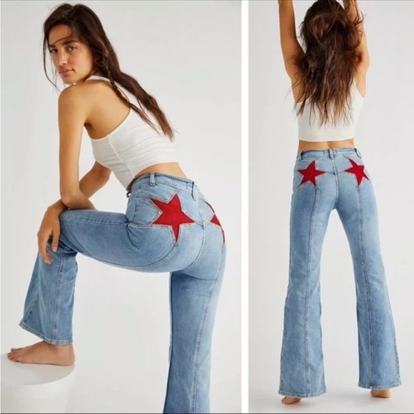 Free People Denim - Free People We The Free Firecracker Flare Jean With Suede Star Detail 28x32